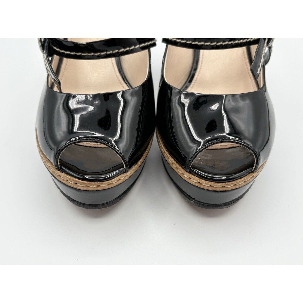 Prada S/S 2009 Black Patent Leather Heels Ribbon Detail Peep Toe Sz EU 36 - Picture 5 of 13